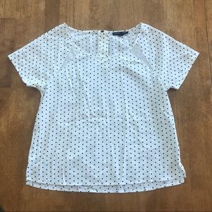 White and Navy Polka Dot Top